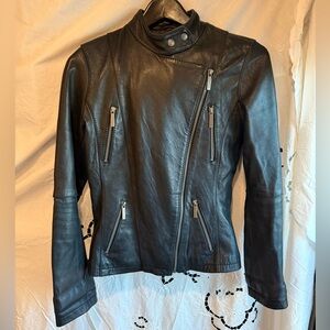 MICHAEL Michael Kors Black Leather biker Jacket Moto coquette Small